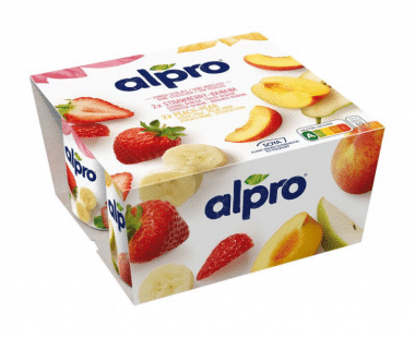 Alpro soya yoghurt Aardbei-banaan / Peer-perzik zonder stukjes Hopr online supermarkt