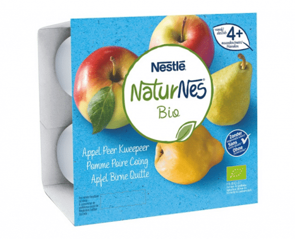 Nestlé NaturNes Bio Appel Peer Kweepeer vanaf 4+ Maanden 4x90g Hopr online supermarkt