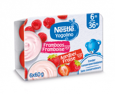 Nestlé Yogolino Smeuïg Framboos Aardbei 6+ Maanden 6x60g Hopr online supermarkt