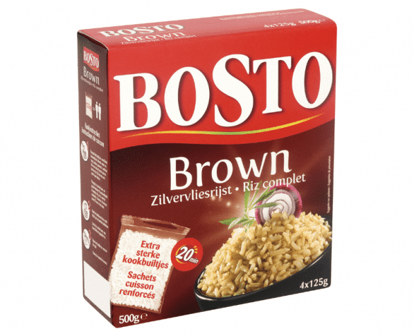 Bosto Brown Zilvervliesrijst kookbuiltjes 4x125g Hopr online supermarkt