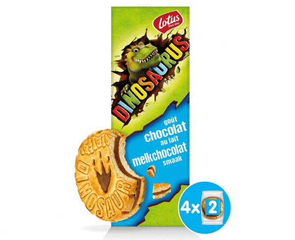 Lotus Dinosaurus gevuld met melkchocolade 4x2stuks Hopr online supermarkt