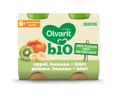 Olvarit Bio fruitpotje baby 6 maanden Appel Banaan Kiwi 2x200g Hopr online supermarkt